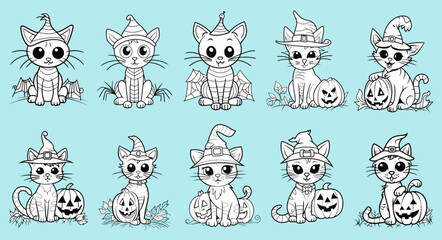 Halloween cat coloring page elements