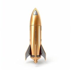 3D render metallic cartoon rocket illustration isolated on white background