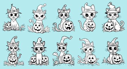 Halloween cat coloring page elements