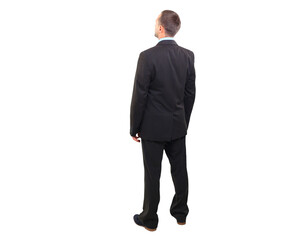 Full length of a handsome business man with hands folded on a transparent background. rear view.