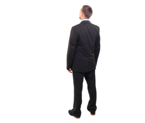 Full length of a handsome business man with hands folded on a transparent background. rear view.