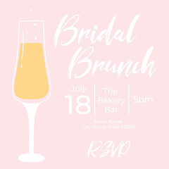 Invitational bridal brunch with glasses of champagne. Bachelorette party invitation template. Vector illustration. Bubble brunch.