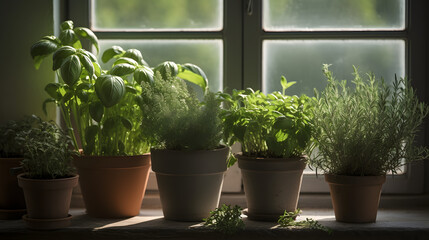 Pots with herbs