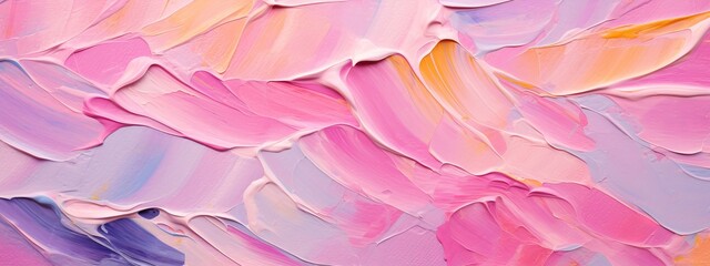 Closeup of abstract rough soft pastel pink colorful multicolored art painting texture, with oil or acrylic brushstroke, pallet knife paint on canvas (Generative Ai).