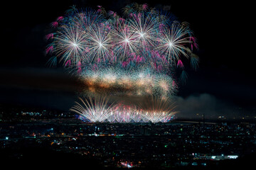 Beautiful fireworks at Nagaoka Fireworks Festival.