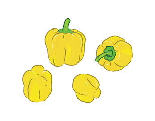 Different angles of whole raw yellow peppers in ingredients illustration
