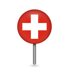 Map pointer with contry Switzerland. Switzerland flag. Vector illustration.