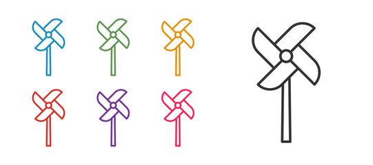 Set line Pinwheel toy icon isolated on white background. Windmill toy icon. Set icons colorful. Vector