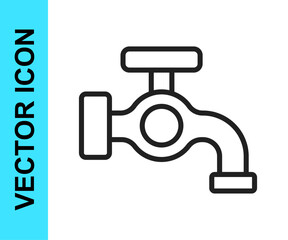 Black line Water tap icon isolated on white background. Vector
