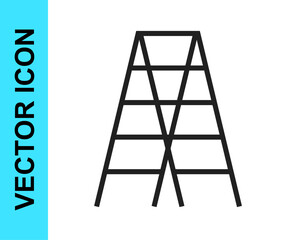 Black line Wooden staircase icon isolated on white background. Vector
