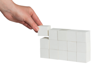 Digital png illustration of hand stacking blocks on transparent background