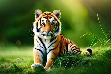 tiger in the grass  generated by al technology	