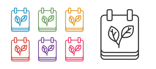 Set line Calendar with autumn leaves icon isolated on white background. Set icons colorful. Vector