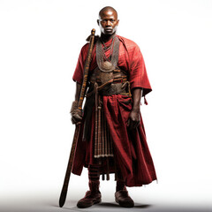 Obraz premium Studio shot of a Masai warrior in traditional attire.