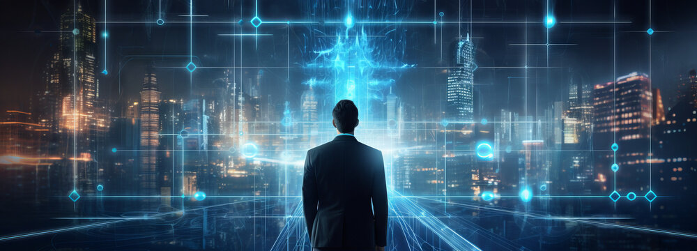 Cyber security and data protection. Business and financial data with virtual network connection. Innovation technology develop smart solution from digital attack. Generative AI.