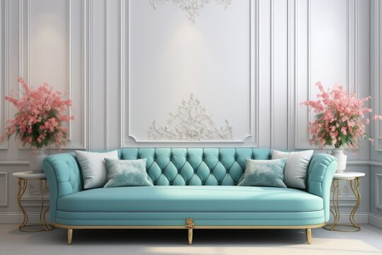 3d rendering luxury wingle sofa with classic door. Generative Ai.