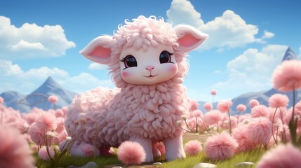 Pink anime cartoon style animal sheep wallpaper background generative ai