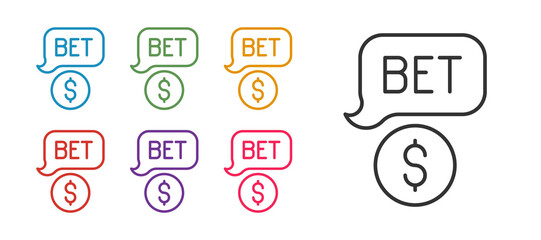 Set line Casino chip with dollar symbol icon isolated on white background. Casino gambling. Set icons colorful. Vector