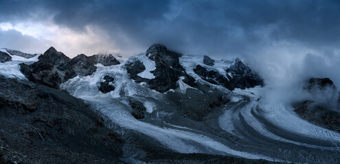 panorama of glaciers from Cabane du Mountet with Glacier Durand and Glacier du Grand Cornier, Valais
