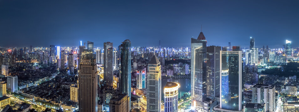 Aerial photography of night scenes in Wuhan, Hubei Province