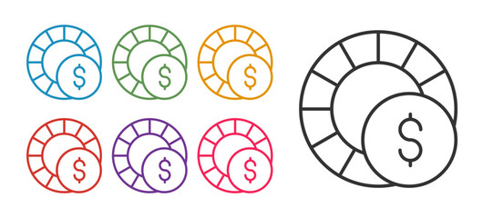 Set line Casino chips icon isolated on white background. Casino gambling. Set icons colorful. Vector