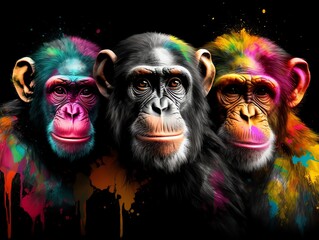 Color Splash Three Monkeys