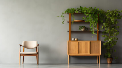 a wooden cabinet in a contemporary living room interior decor ai generated