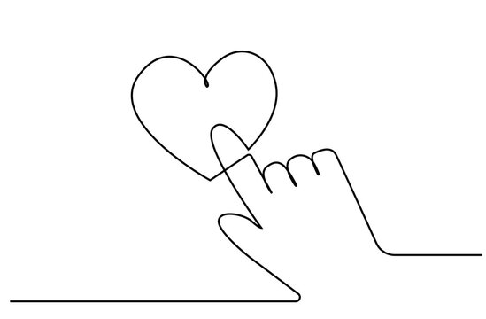 human hand index finger touching heart icon line art