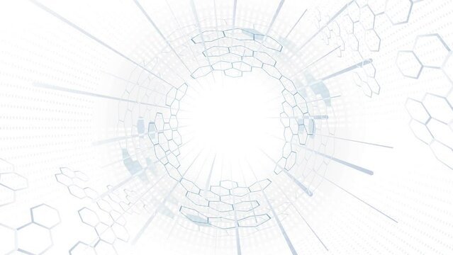 Abstract creative motion sphere global hexagon pattern with dot and stripe line on white background. Video animation Ultra HD 4k footage.