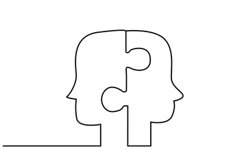 two human heads puzzle connect icon line art