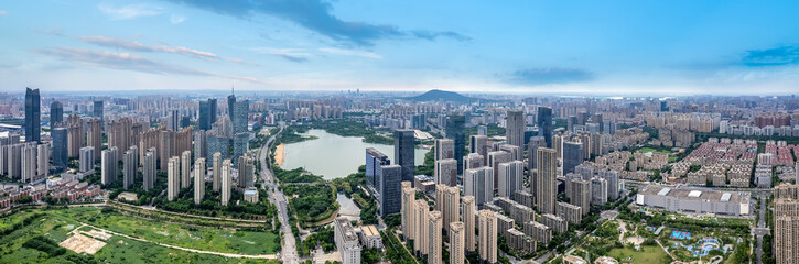 Obraz premium Aerial photo of a large panoramic view of the city of Hefei, Anhui.. .
