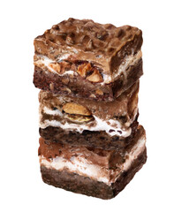 Watercolor illustration of Peanut butter brownie bars dessert isolated on white background.