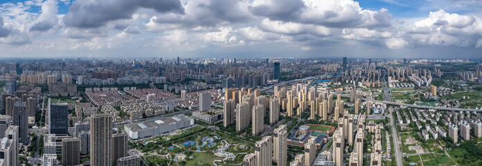 Aerial photo of a large panoramic view of the city of Hefei, Anhui.. .