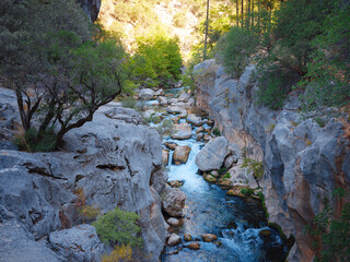 Turkey travel, mediterranean area on a warm summer day. St. Peters trail, Chand r village. Yazili Canyon National Park