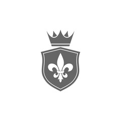 Golden shield with heraldic symbol of fleur de lis icon isolated on transparent background - obrazy, fototapety, plakaty
