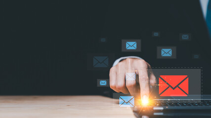 Email marketing and newsletter concept ,Digital communication with email messages ,Sending and receiving messages online with email icon ,notifications ,information management