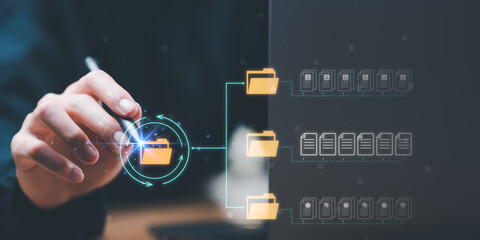 Accountant showing office document auditing concept ,plan review process and assess correctness ,Management of important document storage of organization ,document system ,accountant Audit documents