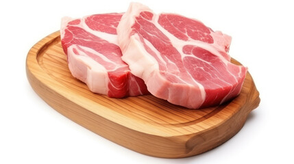 Fresh pork on the wooden on white isolated background