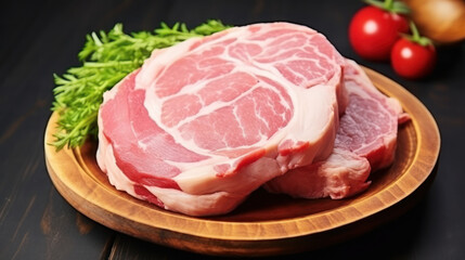 Fototapeta premium Fresh pork on the wooden on white isolated background