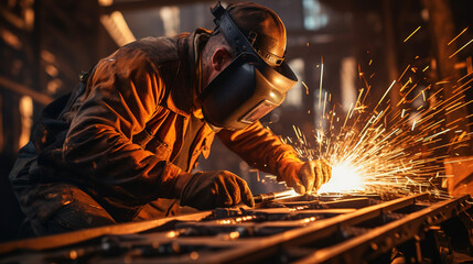 Worker welding the steel structure