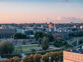 Fototapeta na wymiar Vilnius, Lithuania - 07 30 2023: Panorama of urban residential areas near Vilnius city center