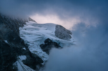 Glacier du l'Obergabelhorn coverd in clouds, Valais