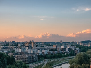 Fototapeta premium Vilnius, Lithuania - 07 30 2023: Panorama of urban residential areas near Vilnius city center