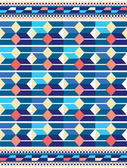 Tribal geometric african seamless vector pattern in blue, Kente nwentoma style inspired vector design
