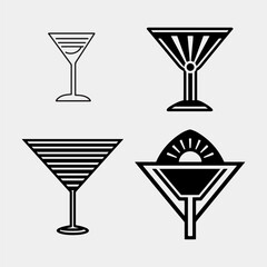 set of cocktails icons on white background