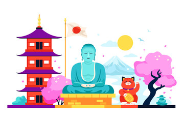 Landmarks of Japan - modern colored vector illustration
