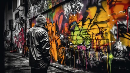 Obraz na płótnie Canvas Portrait of a Person in front of a Graffiti Wall