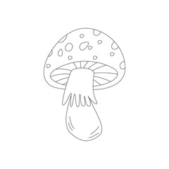 Mushroom toadstool. Hello autumn. Autumn season element, icon. Line art.