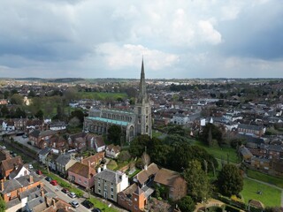 Fototapeta na wymiar St Marys Church Saffron Walden Essex UK drone Aerial
