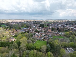 Fototapeta na wymiar Establishing shot Saffron Walden market town in Essex UK drone Aerial